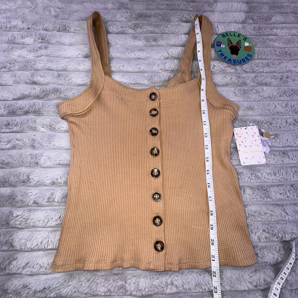 Free People Shirt Women's Medium Caramel Brown Bridgette Ribbed Knit Tank NEW - Picture 3 of 7